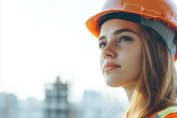 Femme portant un casque de chantier
